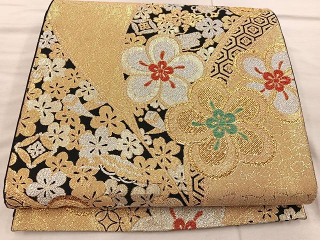 平和屋着物◎六通柄袋帯 宝尽くし梅花文 黒地 金銀糸 正絹 逸品 BAAX4218mz