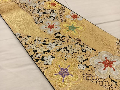 平和屋着物◎六通柄袋帯 宝尽くし梅花文 黒地 金銀糸 正絹 逸品 BAAX4218mz