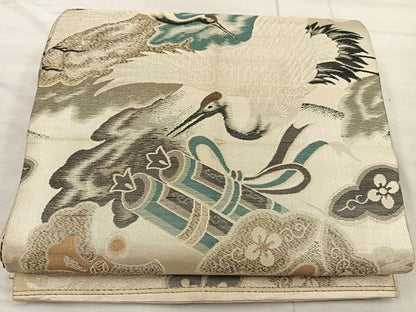 平和屋着物◎アンティーク　大正ロマン　丸帯　飛鶴花文　引き抜き帯　正絹　逸品　BAAX4221mz