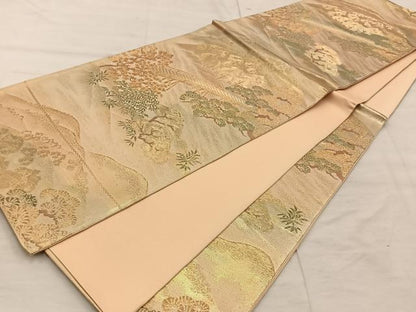 平和屋着物◎六通柄袋帯　渡橋樹林文　金糸　正絹　逸品　BAAX4226mz