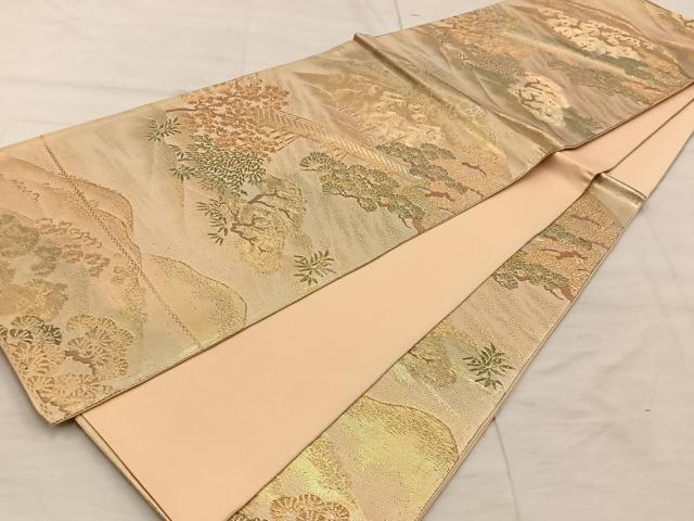 平和屋着物◎六通柄袋帯　渡橋樹林文　金糸　正絹　逸品　BAAX4226mz