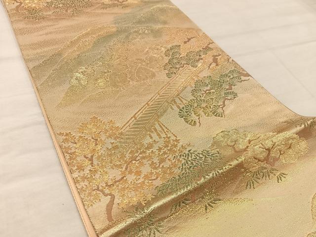 平和屋着物◎六通柄袋帯　渡橋樹林文　金糸　正絹　逸品　BAAX4226mz