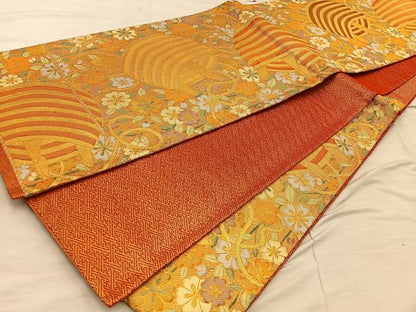 平和屋着物◎佐賀錦 六通柄袋帯 糸巻き花文 金糸 正絹 逸品 BAAX4227mz