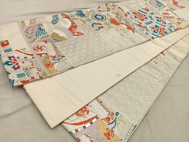 平和屋着物◎六通柄袋帯　唐織　吉祥花文　金銀糸　正絹　逸品　BAAX4228mz