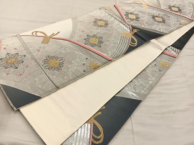 平和屋着物◎六通柄袋帯 籬花文 銀彩 正絹 逸品 BAAX4232mz
