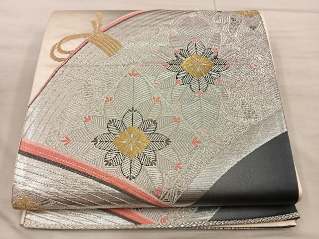 平和屋着物◎六通柄袋帯 籬花文 銀彩 正絹 逸品 BAAX4232mz