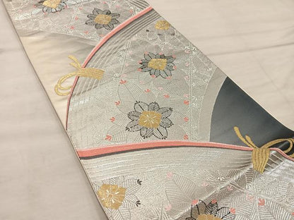 平和屋着物◎六通柄袋帯 籬花文 銀彩 正絹 逸品 BAAX4232mz