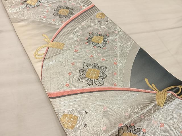 平和屋着物◎六通柄袋帯 籬花文 銀彩 正絹 逸品 BAAX4232mz