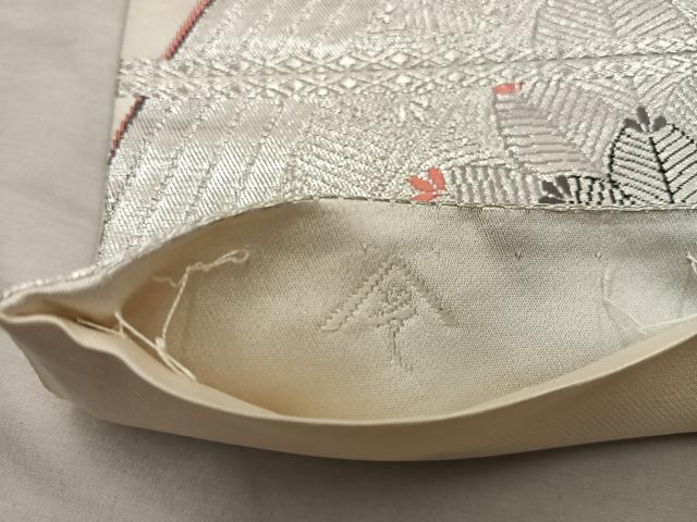 平和屋着物◎六通柄袋帯 籬花文 銀彩 正絹 逸品 BAAX4232mz