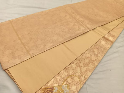 平和屋着物◎太鼓柄袋帯 扇面花文 金銀糸 引箔 正絹 逸品 BAAX4239mz