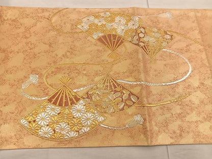 平和屋着物◎太鼓柄袋帯 扇面花文 金銀糸 引箔 正絹 逸品 BAAX4239mz