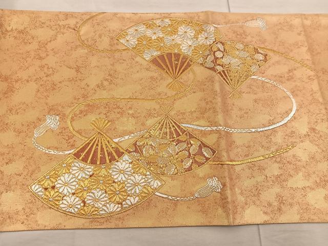 平和屋着物◎太鼓柄袋帯 扇面花文 金銀糸 引箔 正絹 逸品 BAAX4239mz