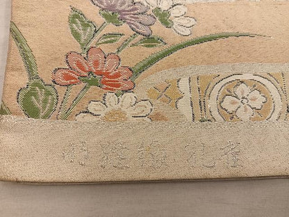 平和屋着物◎六通柄袋帯 孔雀花文 金糸 正絹 逸品 BAAX4240mz