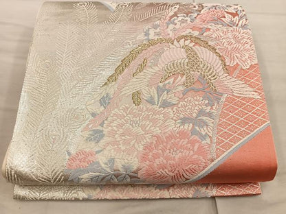 平和屋着物◎六通柄袋帯 唐織 花鳥遊生文 金糸 正絹 逸品 BAAX4244mz