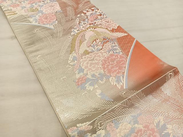 平和屋着物◎六通柄袋帯 唐織 花鳥遊生文 金糸 正絹 逸品 BAAX4244mz