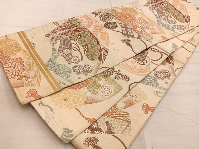 平和屋着物◎アンティーク　大正ロマン　丸帯　地紙花文　金銀糸　正絹　逸品　BAAX4245mz
