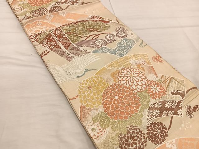 平和屋着物◎アンティーク　大正ロマン　丸帯　地紙花文　金銀糸　正絹　逸品　BAAX4245mz
