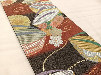 平和屋着物◎六通柄袋帯 夢吉彩 鹿子 金糸 正絹 逸品 BAAX4257mz