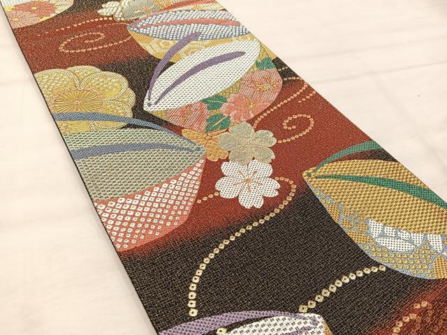 平和屋着物◎六通柄袋帯 夢吉彩 鹿子 金糸 正絹 逸品 BAAX4257mz