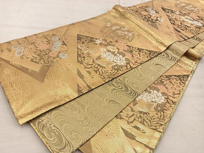 平和屋着物◎佐賀錦 六通柄袋帯 雪輪鴛鴦花文 金銀糸 正絹 逸品 BAAX4258mz