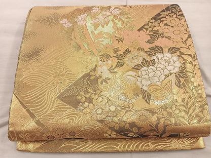 平和屋着物◎佐賀錦 六通柄袋帯 雪輪鴛鴦花文 金銀糸 正絹 逸品 BAAX4258mz