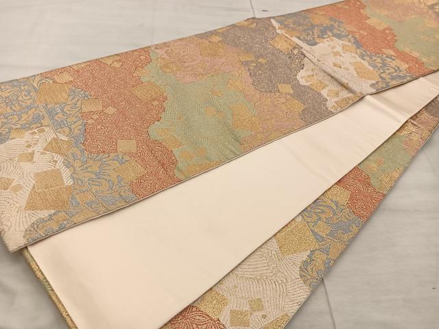 平和屋着物◎六通柄袋帯 色紙重ね花文 金糸 正絹 逸品 BAAX4261mz
