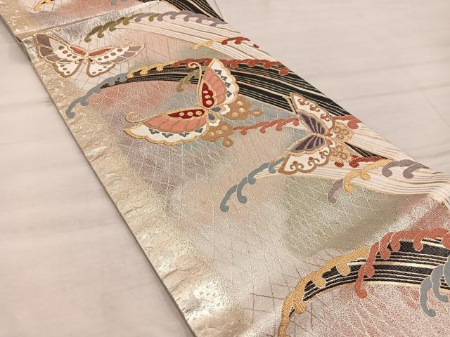 平和屋着物◎六通柄袋帯 立波舞蝶文 金糸 正絹 逸品 BAAX4265mz