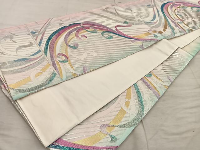 平和屋着物◎六通柄袋帯　幾何学文様　金糸　正絹　逸品　BAAX4273mz