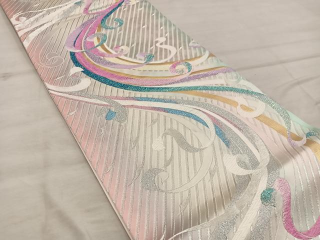 平和屋着物◎六通柄袋帯　幾何学文様　金糸　正絹　逸品　BAAX4273mz