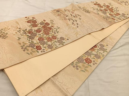 平和屋着物◎六通柄袋帯 式部 菊花文 金糸 正絹 逸品 BAAX4280mz