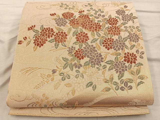 平和屋着物◎六通柄袋帯 式部 菊花文 金糸 正絹 逸品 BAAX4280mz