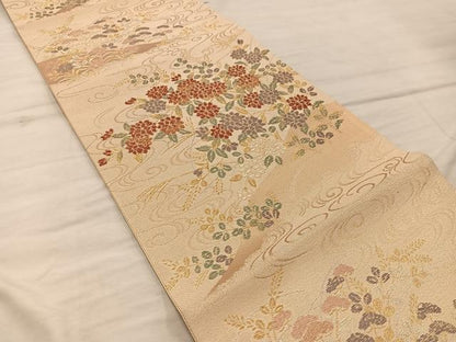 平和屋着物◎六通柄袋帯 式部 菊花文 金糸 正絹 逸品 BAAX4280mz