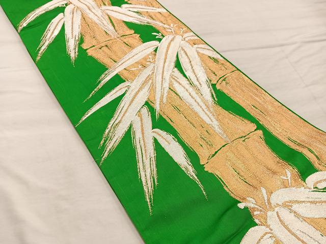 平和屋着物◎六通柄袋帯 笹竹文 金糸 正絹 逸品 BAAX4282mz