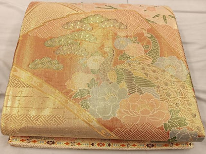 平和屋着物◎本佐賀錦　六通柄袋帯　花鳥扇面紋　金糸　正絹　逸品　BAAX4288mz