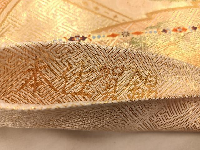 平和屋着物◎本佐賀錦　六通柄袋帯　花鳥扇面紋　金糸　正絹　逸品　BAAX4288mz