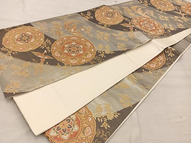 平和屋着物◎六通柄袋帯　唐織　鳳凰花文　金糸　正絹　逸品　BAAX4295mz