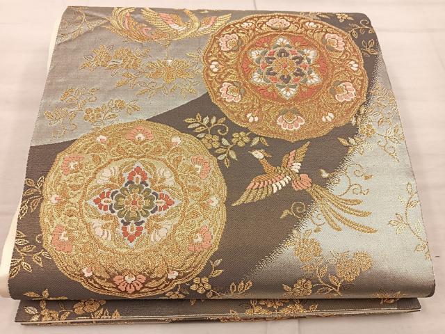 平和屋着物◎六通柄袋帯　唐織　鳳凰花文　金糸　正絹　逸品　BAAX4295mz