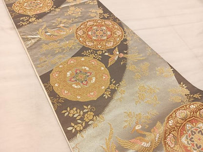 平和屋着物◎六通柄袋帯　唐織　鳳凰花文　金糸　正絹　逸品　BAAX4295mz