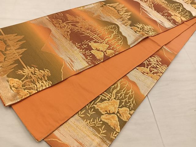 平和屋着物◎六通柄袋帯 風景文 金糸 正絹 逸品 BAAX4303mz