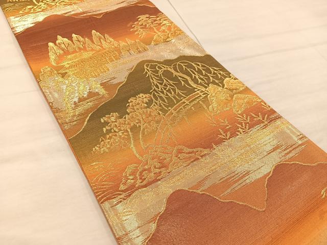 平和屋着物◎六通柄袋帯 風景文 金糸 正絹 逸品 BAAX4303mz