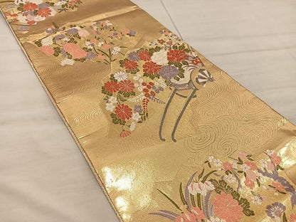 平和屋着物◎佐賀錦 六通柄袋帯 九百錦 花車文 正絹 逸品 BAAX4306mz
