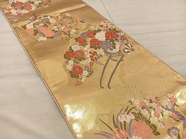 平和屋着物◎佐賀錦 六通柄袋帯 九百錦 花車文 正絹 逸品 BAAX4306mz