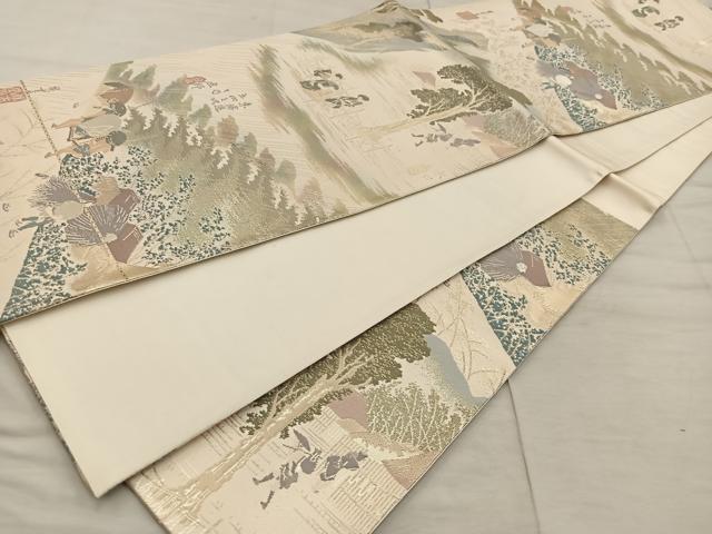 平和屋着物◎六通柄袋帯　広重東海道　庄野　プラチナ二重箔　正絹　逸品　BAAX4308mz