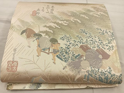 平和屋着物◎六通柄袋帯　広重東海道　庄野　プラチナ二重箔　正絹　逸品　BAAX4308mz