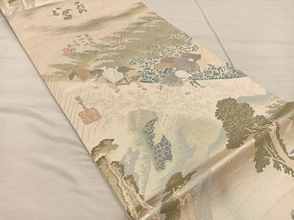 平和屋着物◎六通柄袋帯　広重東海道　庄野　プラチナ二重箔　正絹　逸品　BAAX4308mz