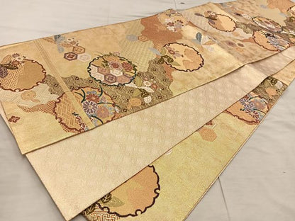 平和屋着物◎佐賀錦　六通柄袋帯　唐織　道長小袖紋　金糸　正絹　逸品　BAAX4313mz