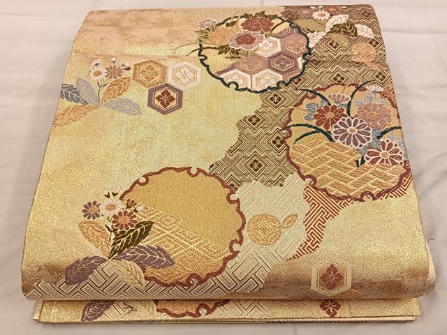 平和屋着物◎佐賀錦　六通柄袋帯　唐織　道長小袖紋　金糸　正絹　逸品　BAAX4313mz