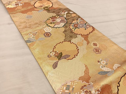 平和屋着物◎佐賀錦　六通柄袋帯　唐織　道長小袖紋　金糸　正絹　逸品　BAAX4313mz
