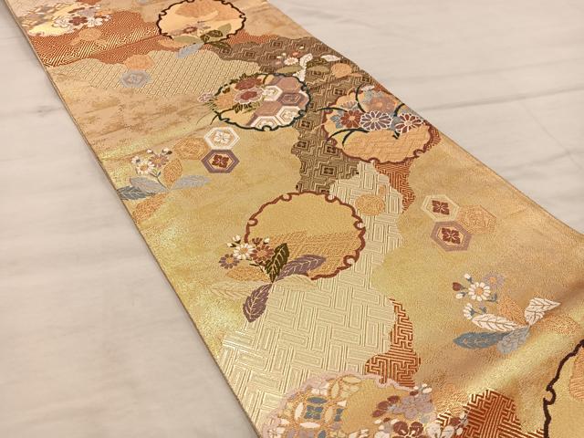平和屋着物◎佐賀錦　六通柄袋帯　唐織　道長小袖紋　金糸　正絹　逸品　BAAX4313mz