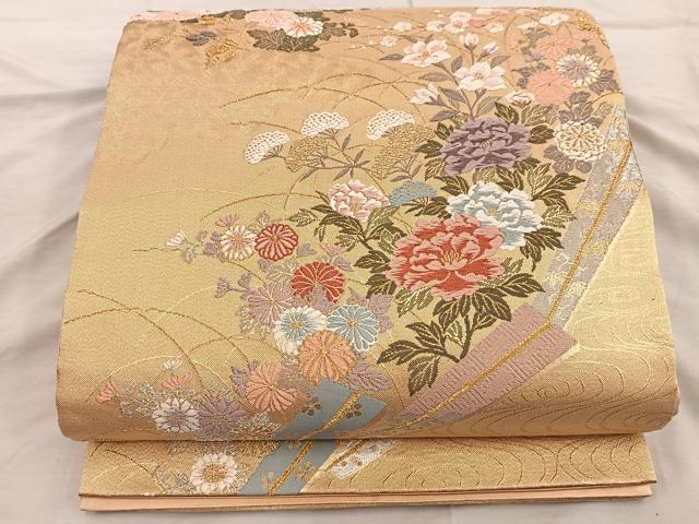 平和屋着物◎六通柄袋帯 唐織 牡丹花文 金銀糸 正絹 逸品 BAAX4321mz